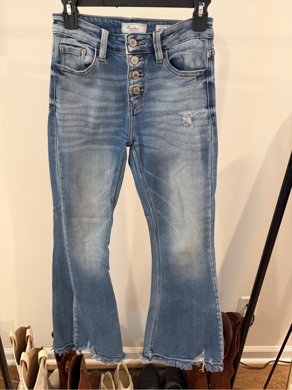 KanCan Light Blue High-Rise Button-Fly Flare Jeans